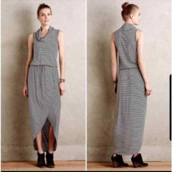 Anthropologie Dolan Black/White Striped Cowl Neck Sleeveless Maxi Dress Size XS - Picture 1 of 10